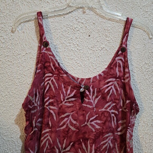 Handmade DIH Batik Sleeveless Tunic Dress With Leaf Pattern - Large Size Made In - Picture 3 of 6